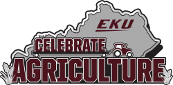 state of Kentucky in gray with words "EKU Celebrate Agriculture" in maroon