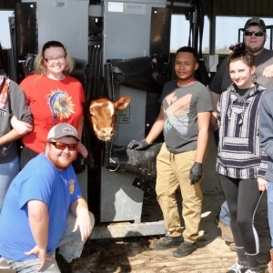 A group of EKU agriculture students in the new beef handling facility