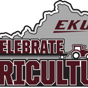 state of Kentucky in gray with words "EKU Celebrate Agriculture" in maroon